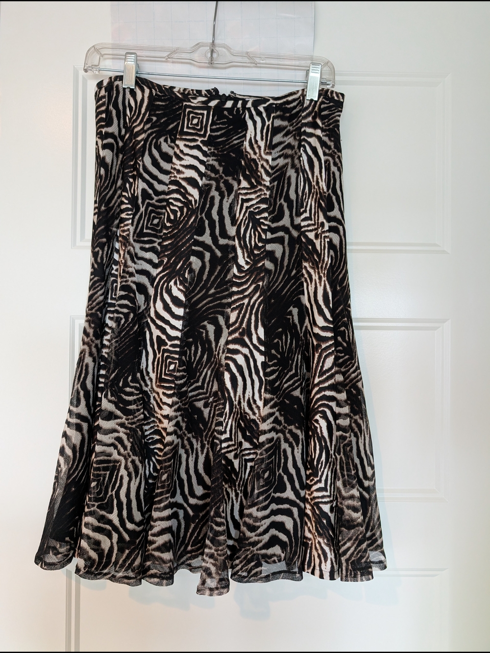 Silk Alberto Makali Black White and Brown Animal-Print Midi Skirt